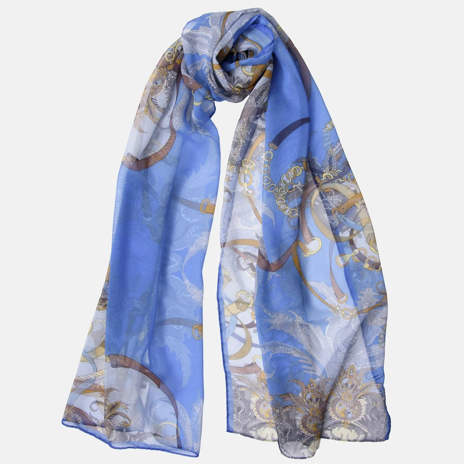 Alessandra - Long Sheer Silk Scarf - Blue