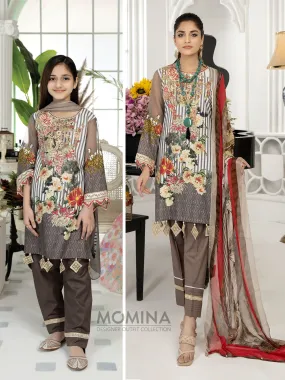 Ally's "Sohaye" Mother-Daughter Grey Luxury Lawn Suit (AL-383M)