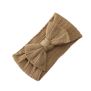 Baby Twist Cable Knit Bow Headband in Latte