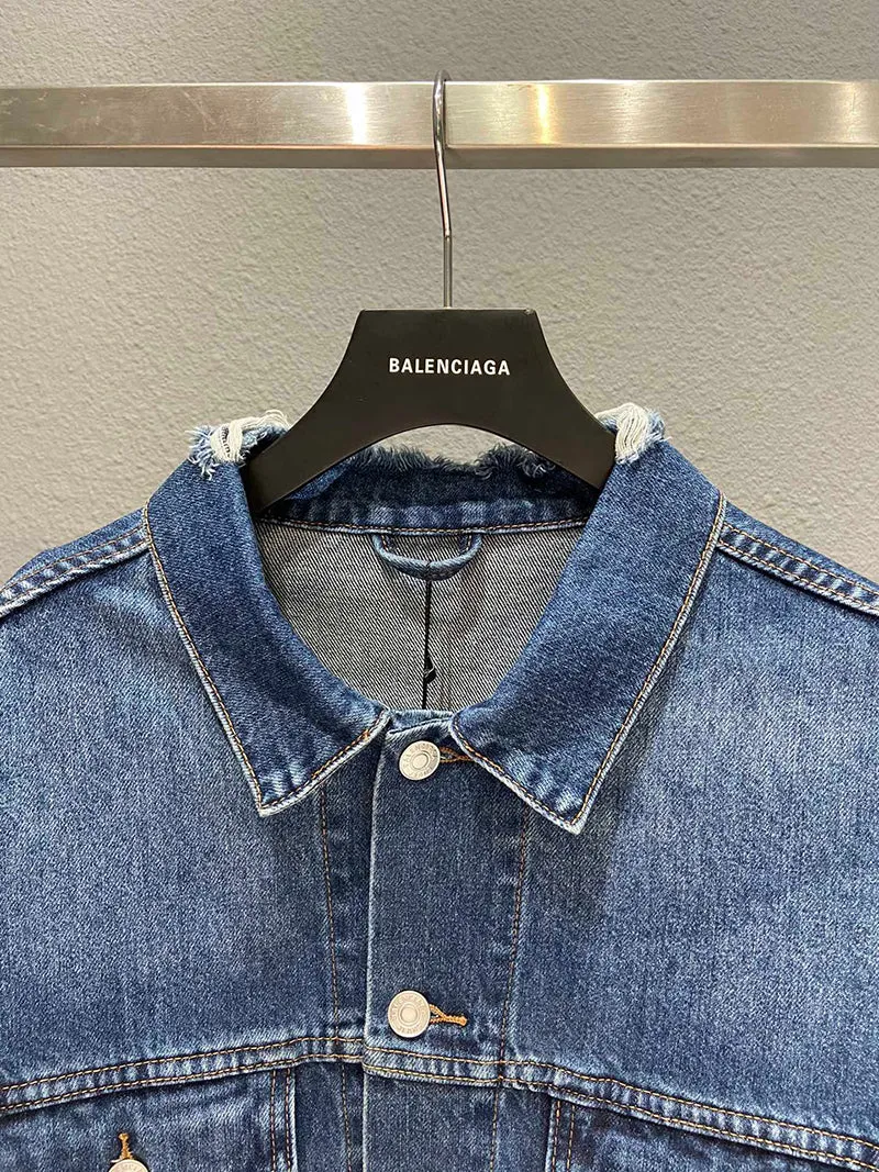 Balenciaga Campaign Logo Distressed Denim Jacket