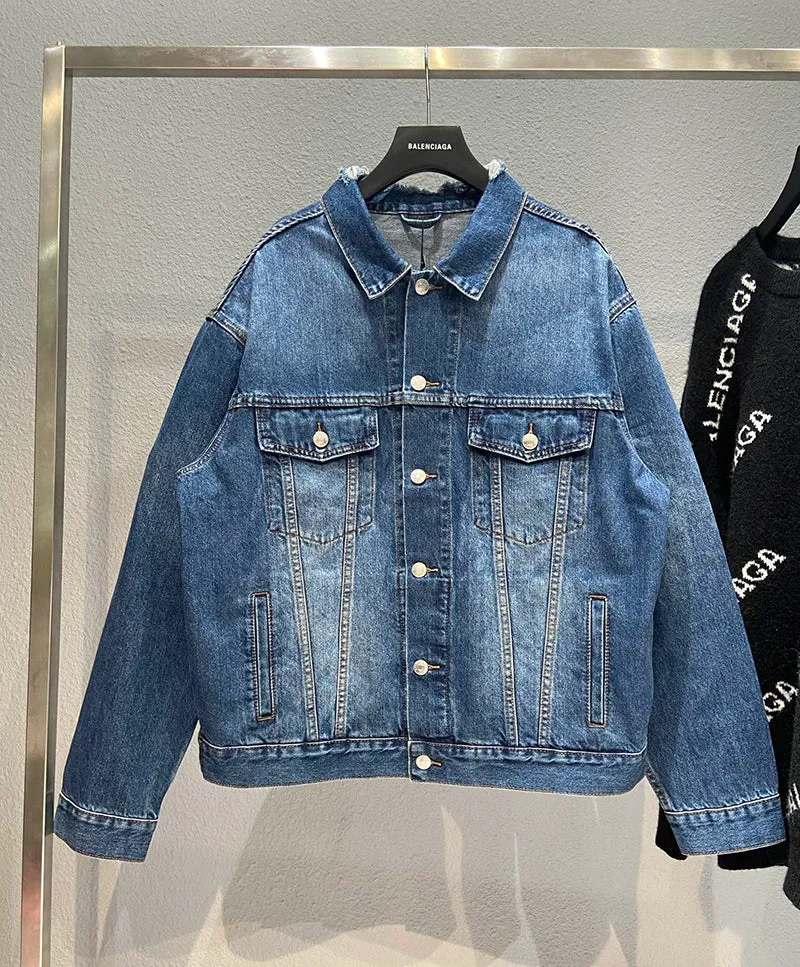 Balenciaga Campaign Logo Distressed Denim Jacket