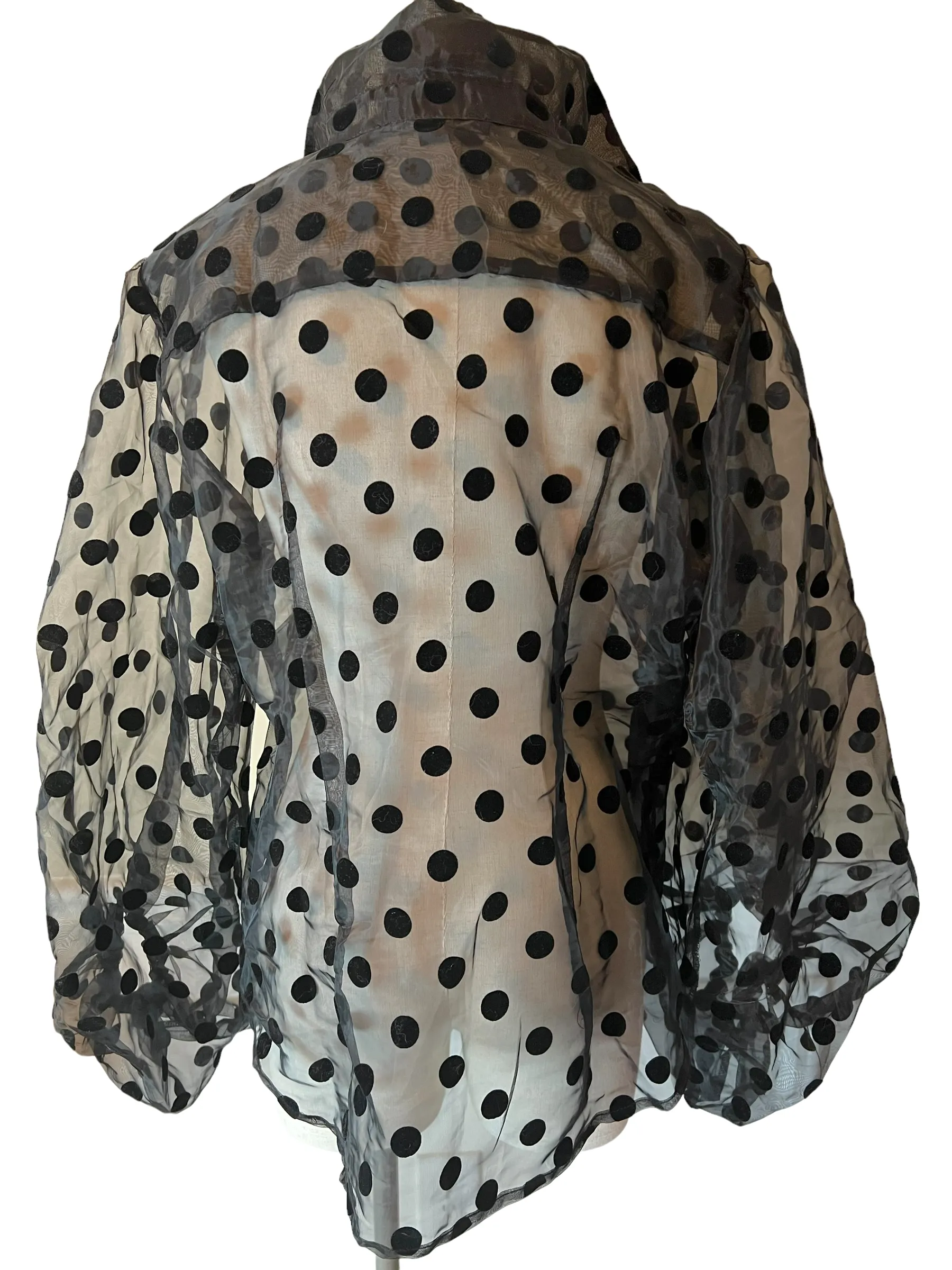 Boston Proper Size L Black Sheer Polka Dot Blouse