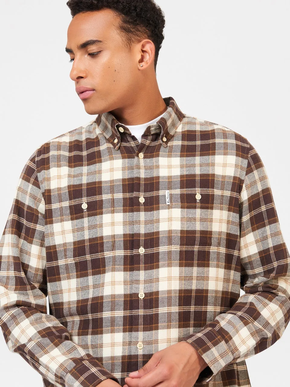 Brushed Plain Check Shirt - Chocolate