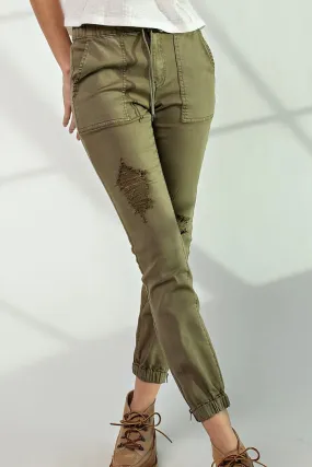 Distressed Cargo Pants- Olive Green