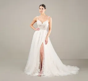 Elegant A Line Gown In Ivory Almond