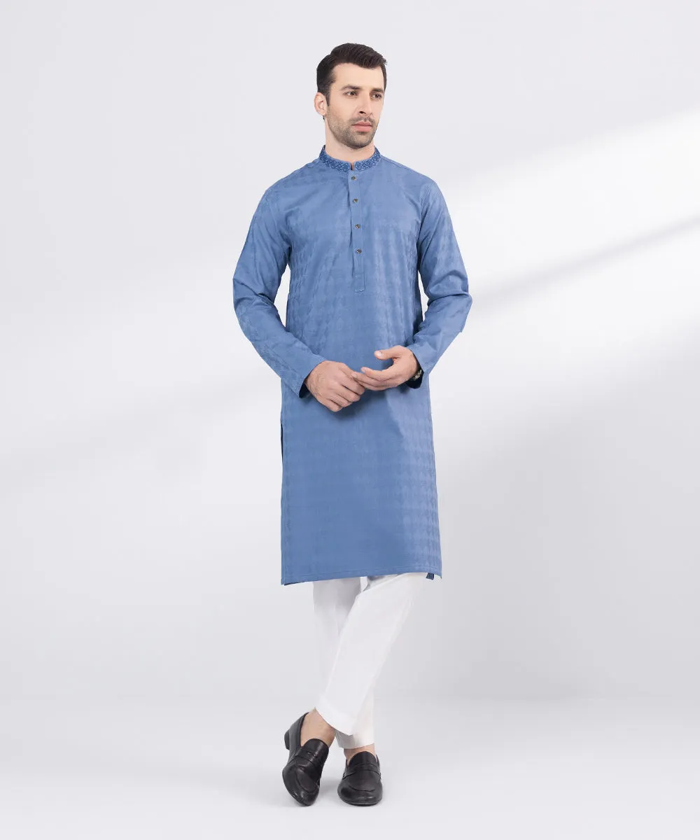 Embroidered Cotton Jacquard Kurta