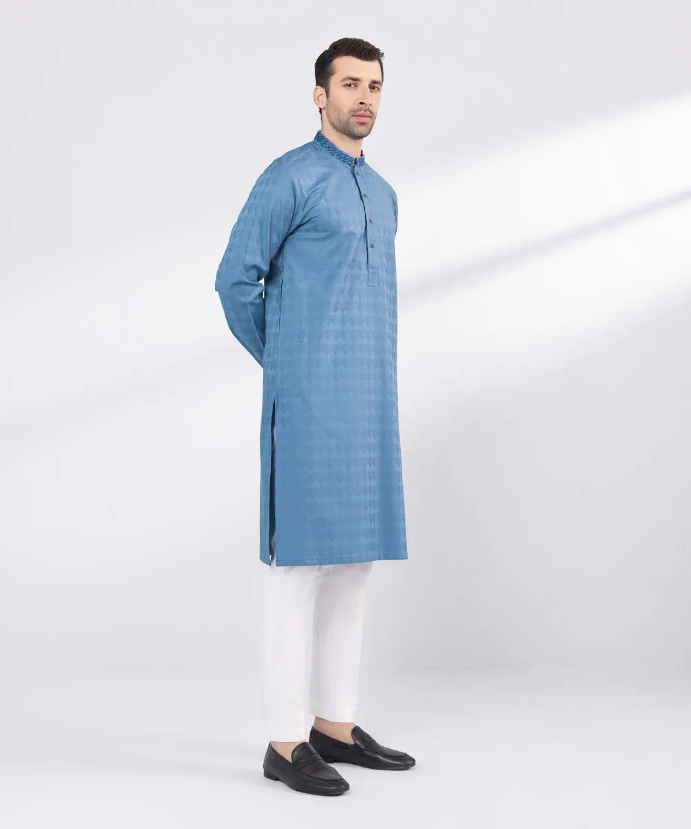 Embroidered Cotton Jacquard Kurta