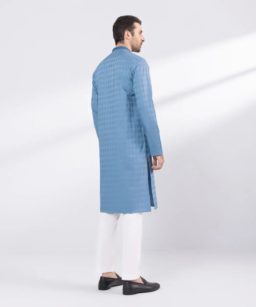 Embroidered Cotton Jacquard Kurta