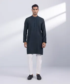 Embroidered Cotton Jacquard Kurta