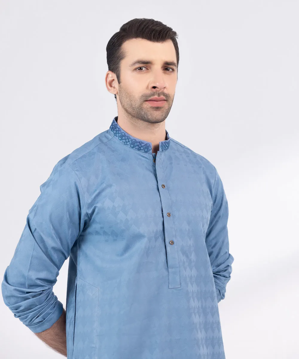 Embroidered Cotton Jacquard Kurta