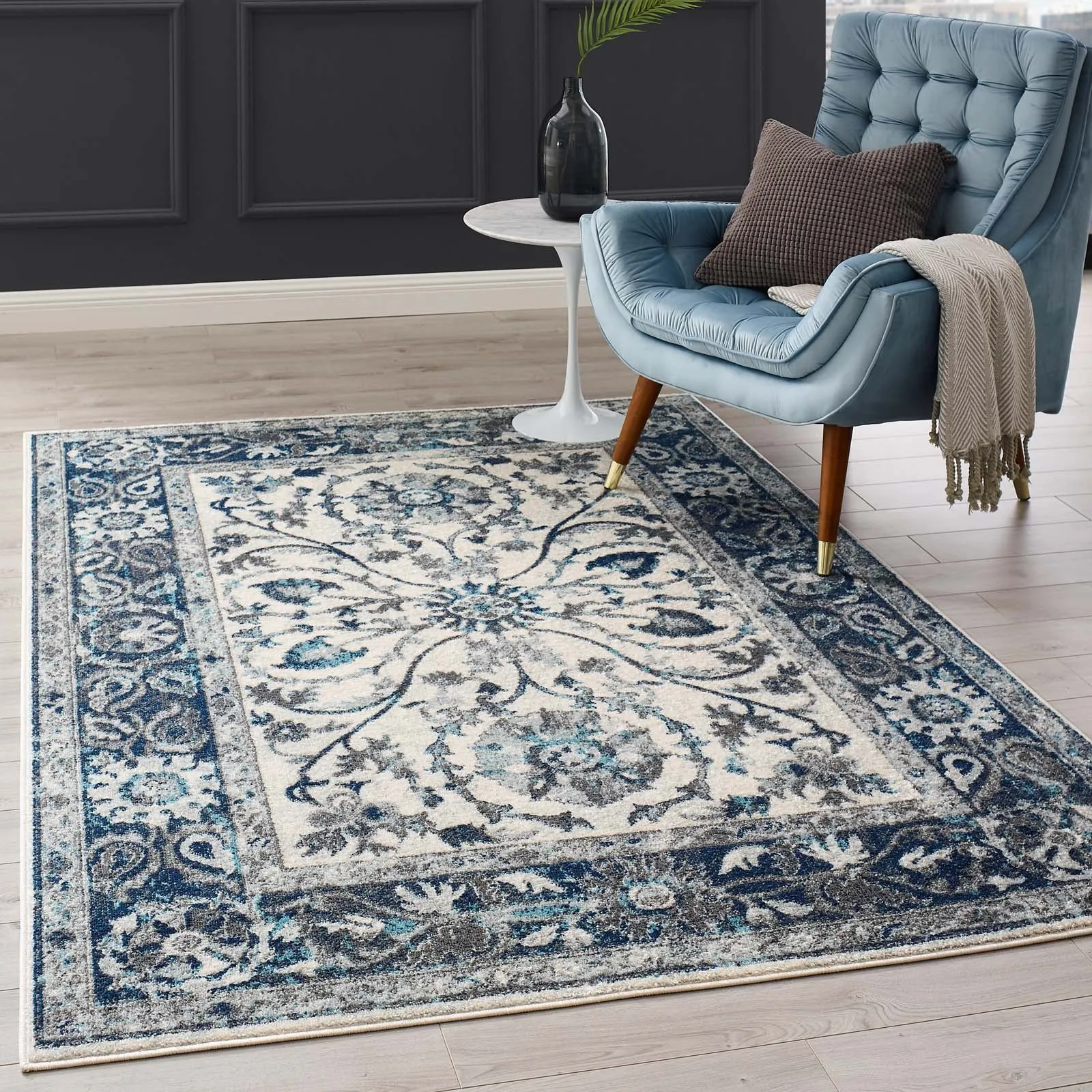 Entourage Samira Distressed Vintage Floral Persian Medallion Area Rug