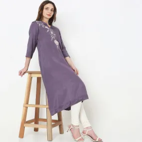 Flare Fit Embroidered Kurta