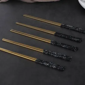 Luxury Marble Design Stainless Steel Chopsticks - Black Gold