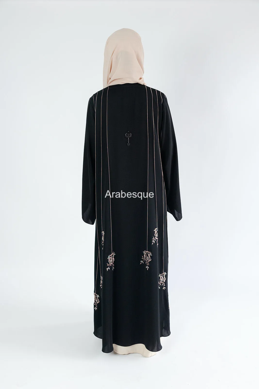 Luxury Striped Embroidery  Open Abaya with Floral Beads