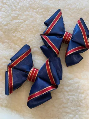 Navy, red and gold ruffle luxury bows - no tails 4.5”