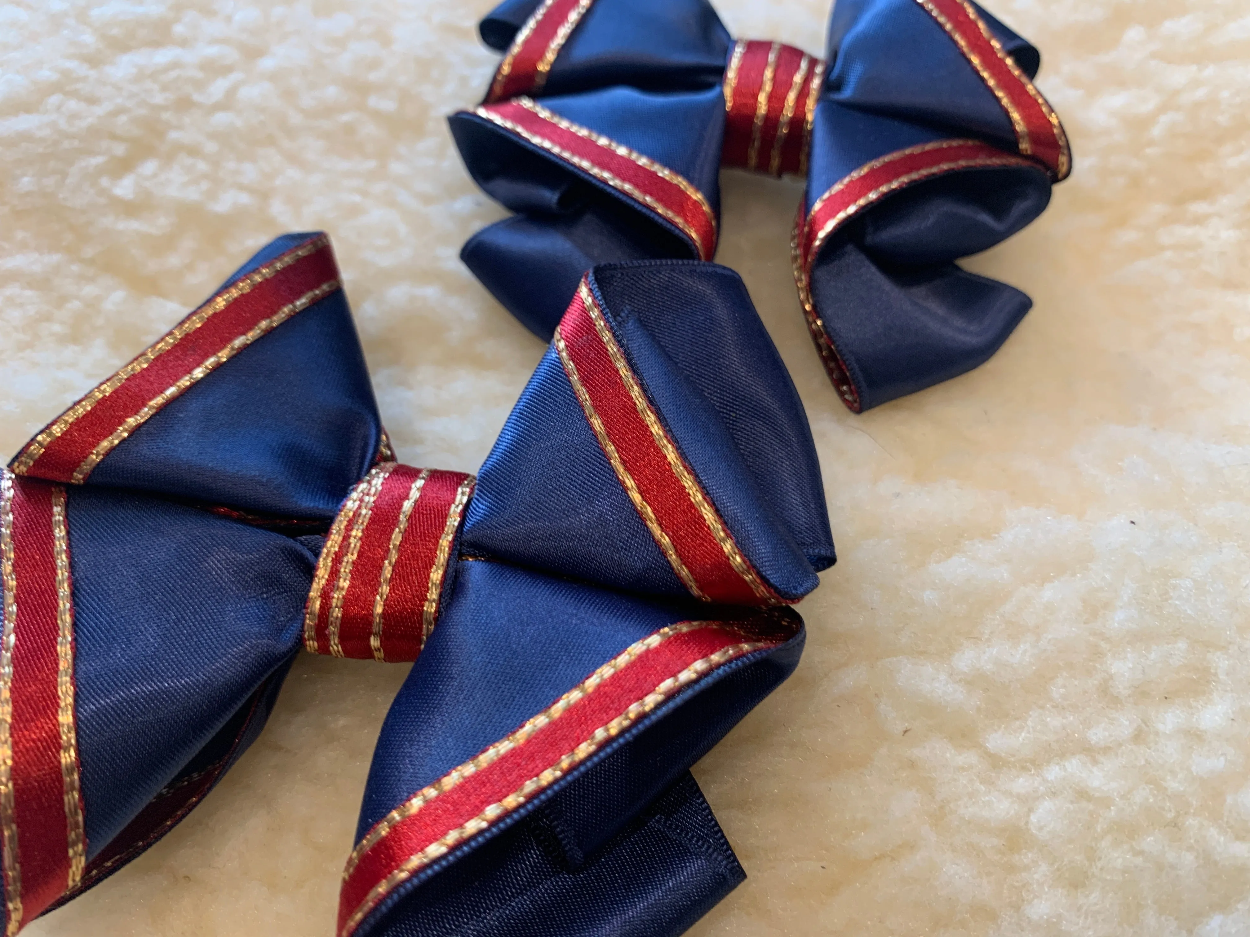 Navy, red and gold ruffle luxury bows - no tails 4.5”