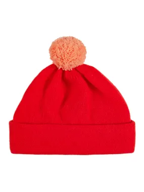 Plain Hat Contrast PomPom Scarlet