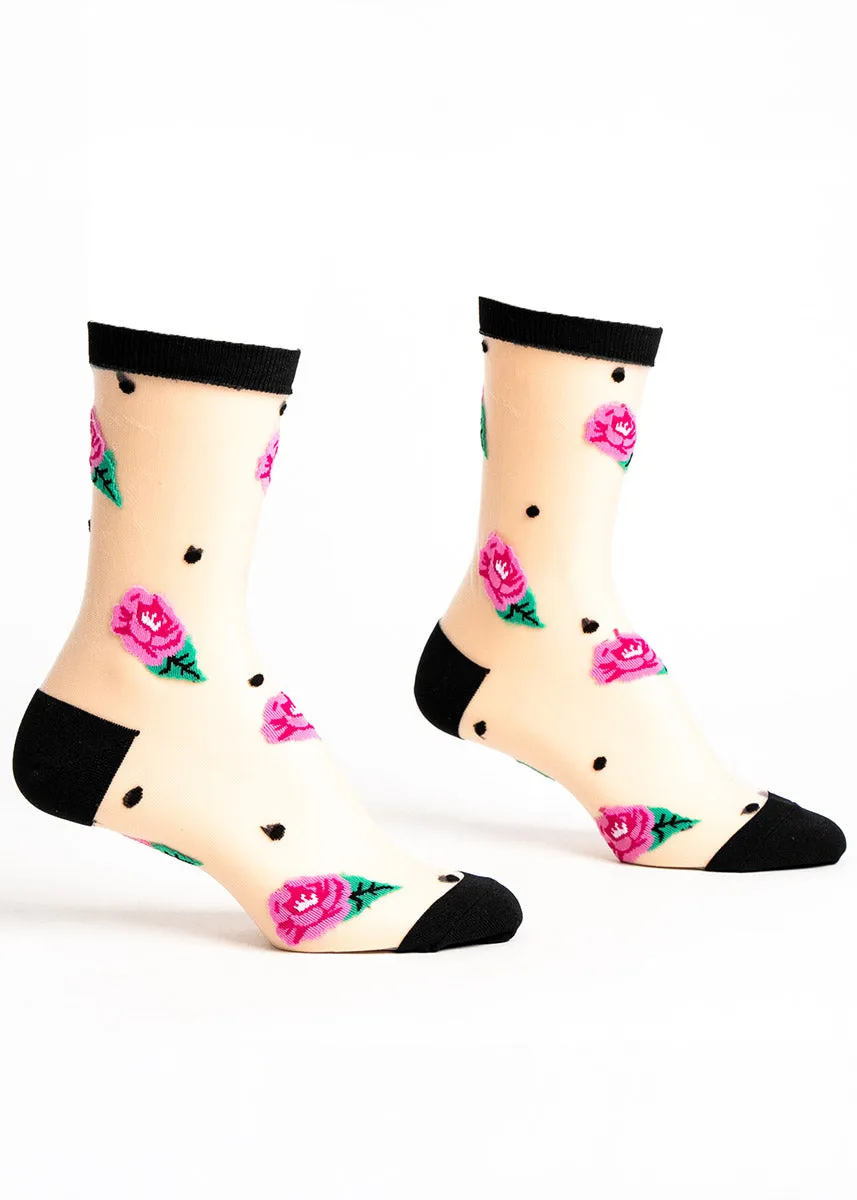 Rose Dot Sheer Crew Socks