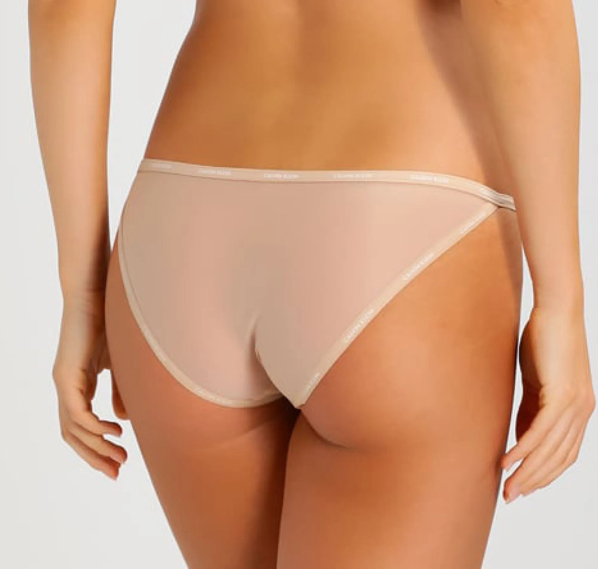 Sheer branded trim tanga [Beige]