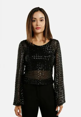 Sheer Sequin Long Sleeve Top