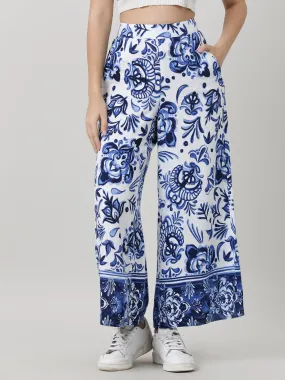 Women Loose Fit Blue Printed Pants